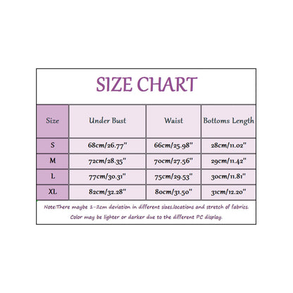Size chart for clothing with measurements in centimeters and inches.