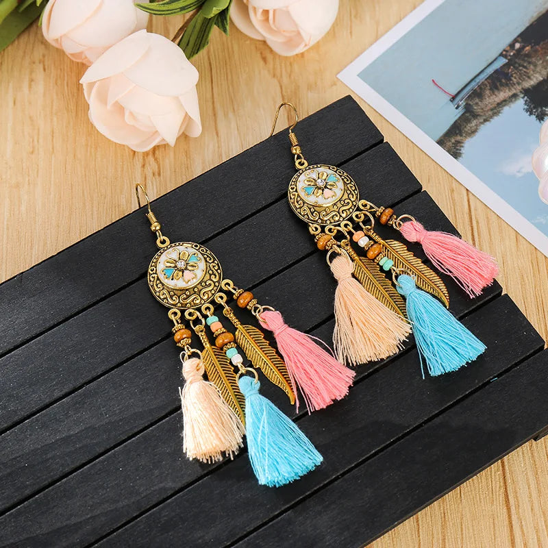 Boucles d'oreilles d'été à pampilles et fleurs style bohème