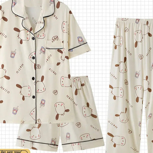 Cartoon-themed pajama set with matching shirt and pants on a white background, featuring the brand 'PAJAMSO'.