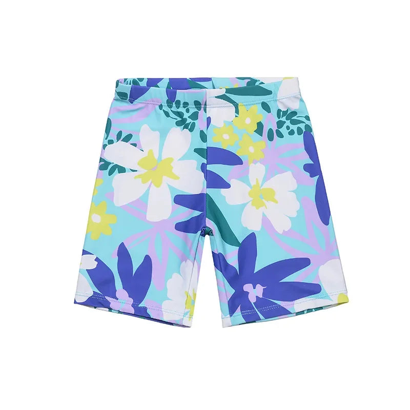 Colorful floral shorts on a white background