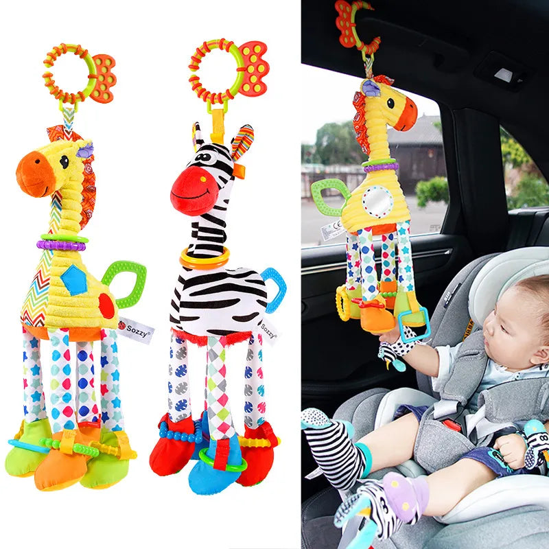 Hochets à main en peluche girafe zèbre pour bébés