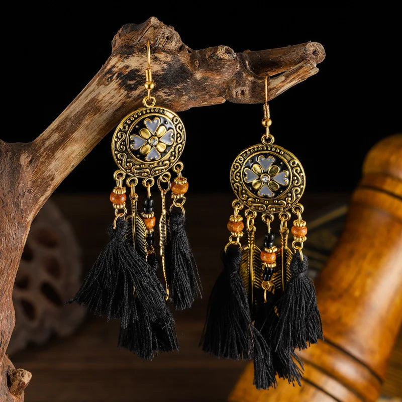 Boucles d'oreilles d'été à pampilles et fleurs style bohème