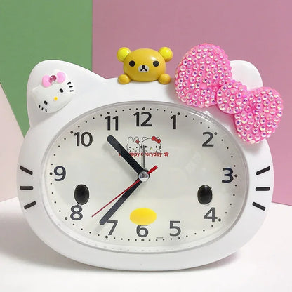 Cute clock with a cartoon character on top against a colorful background