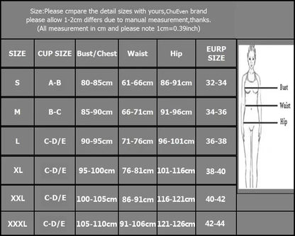 Size chart for bras with measurements in centimeters and EUROP size, featuring a gray background.