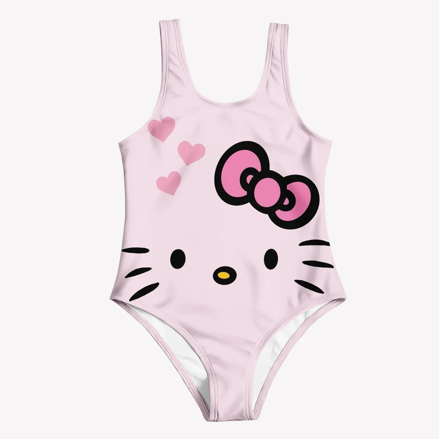 Pink swimsuit with Hello Kitty design on a white background