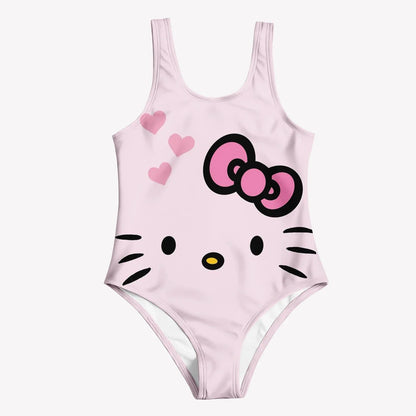 Pink swimsuit with Hello Kitty design on a white background