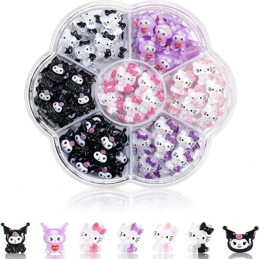 Set of small animal figurines in a divided display case on a white background