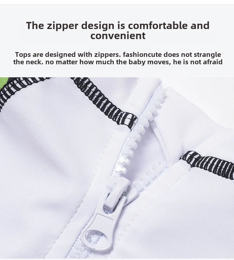 Close-up of a white top with a zipper, highlighting the comfort and convenience of the design.