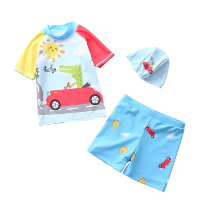 Children's swim set with cartoon design on a white background