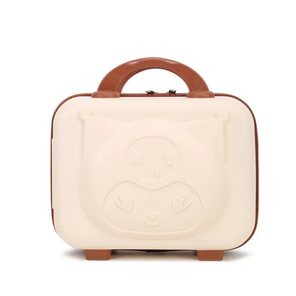 Small suitcase with a cartoon face design on a white background