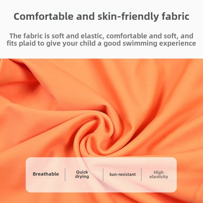 Orange fabric with text describing its properties and benefits