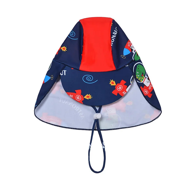 Children's sun hat with colorful design on a white background