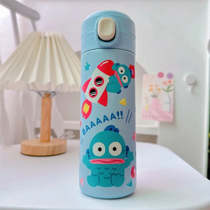 Children's water bottle with cartoon design on a table