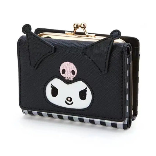 Black wallet with a cartoon character design on a white background