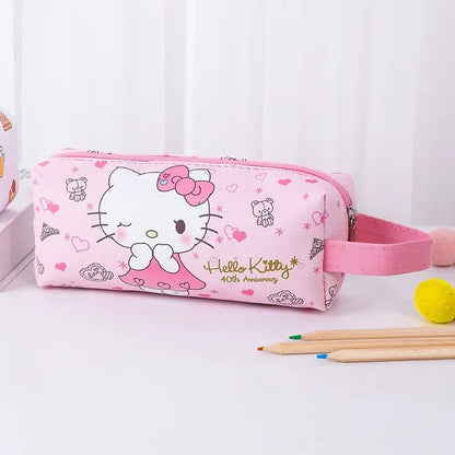 Pink Hello Kitty pencil case with a white background