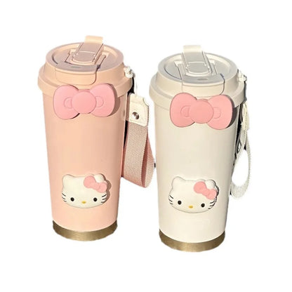 Two pink and beige tumbler sets with Hello Kitty designs on a white background