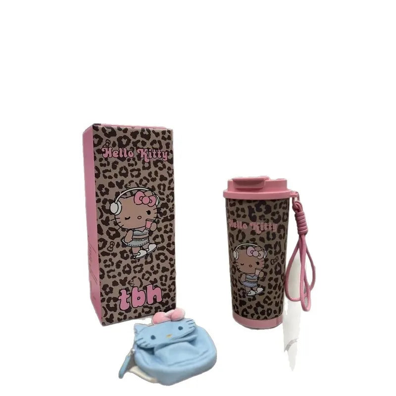 Hello Kitty product set with leopard print design on a white background