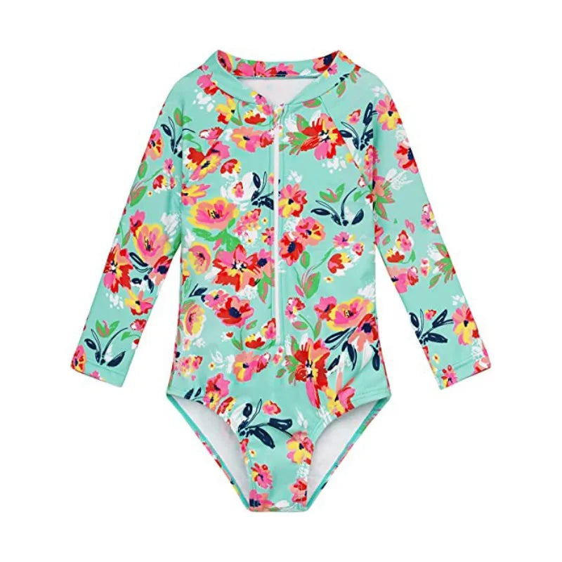 Floral swimsuit with long sleeves on a white background