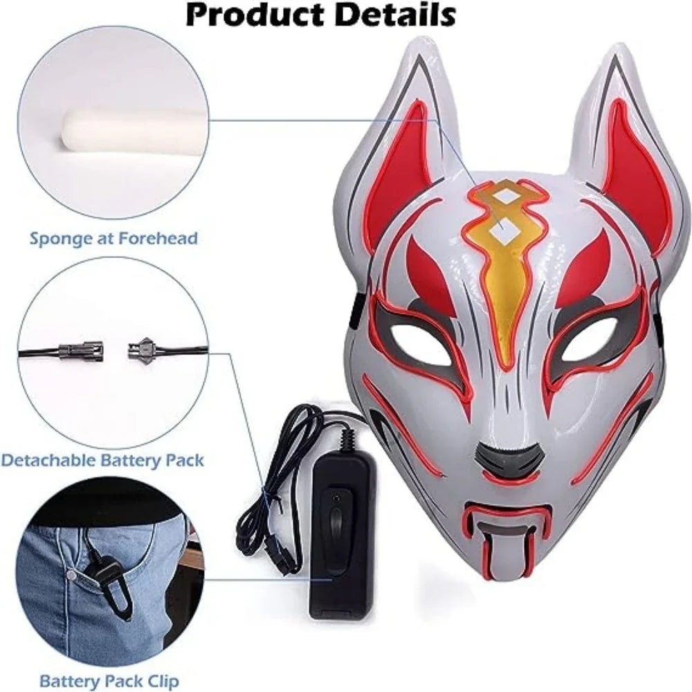 Masque d'Halloween en forme de renard lumineux à LED