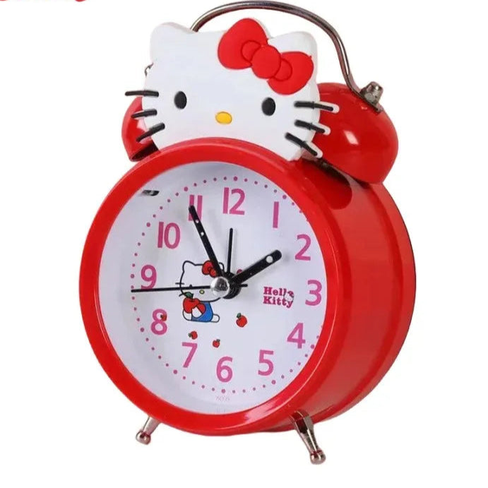 Red alarm clock with Hello Kitty design on a white background