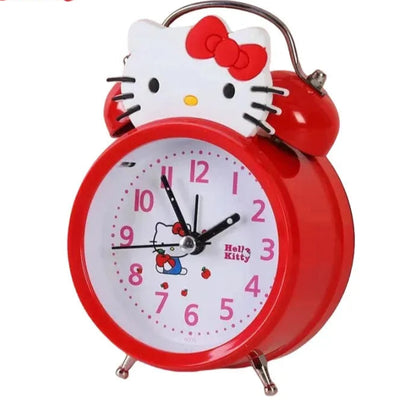 Red alarm clock with Hello Kitty design on a white background