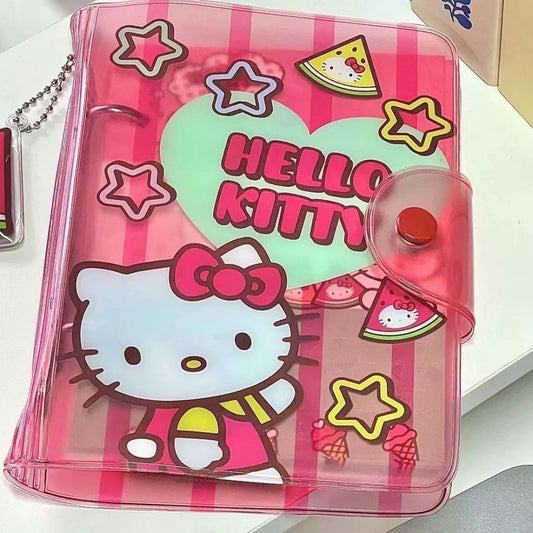 Pink transparent folder with Hello Kitty design on a white background
