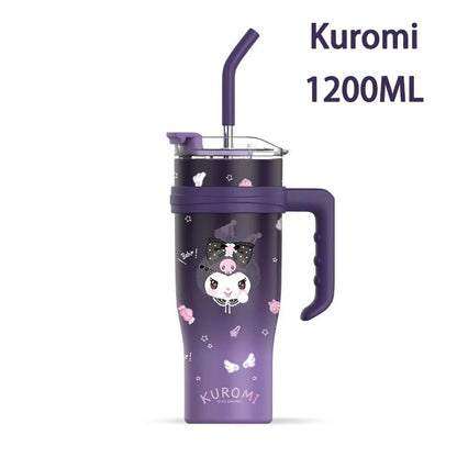 Purple tumbler with a cartoon character on a white background