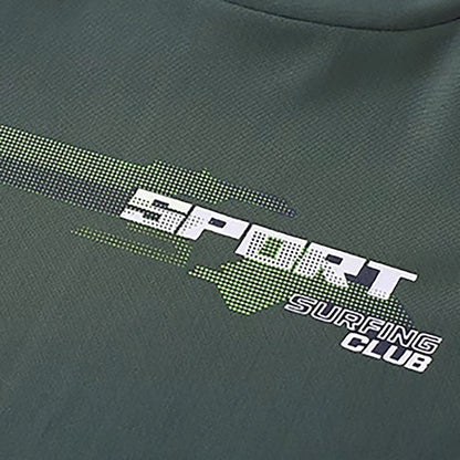Green shirt with 'Sport Surfing Club' text and design on a white background