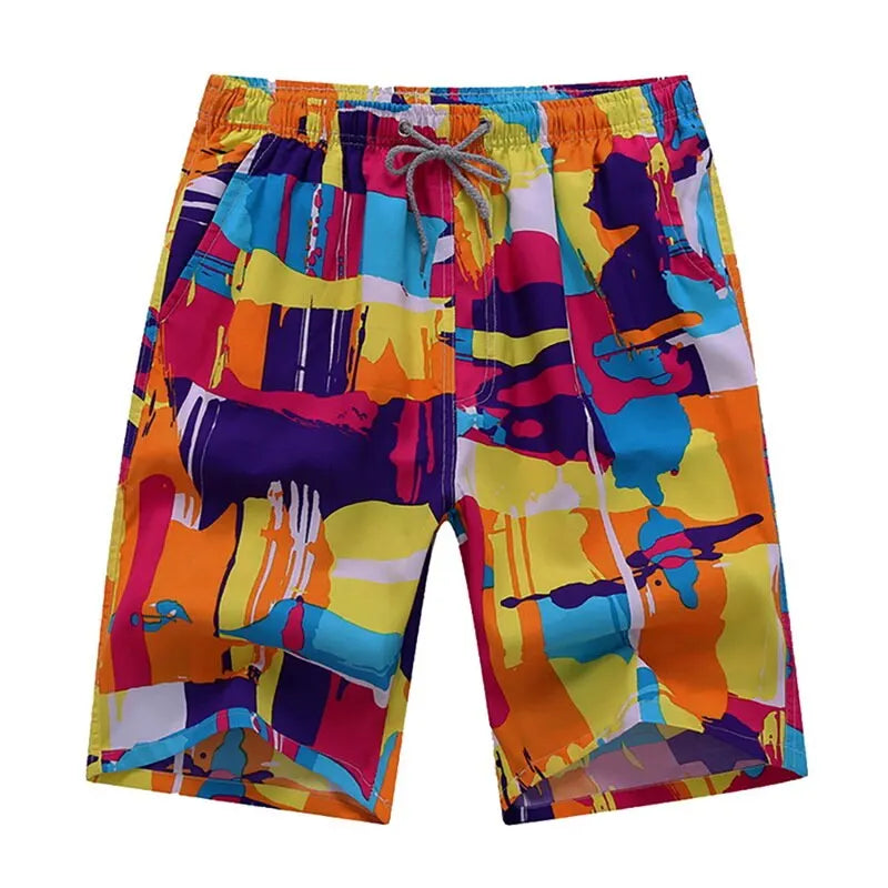 Colorful patterned shorts on a white background