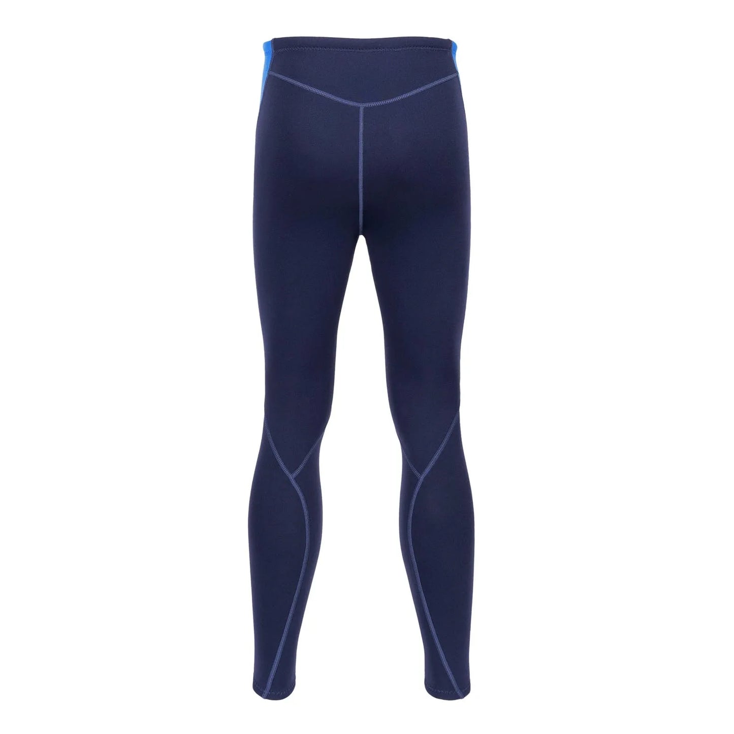 Navy blue compression leggings with white accents on a white background