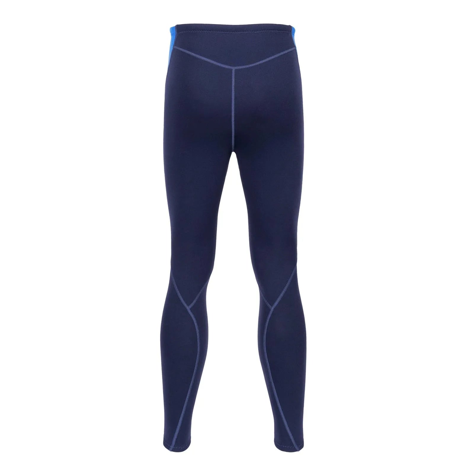 Navy blue compression leggings with white accents on a white background