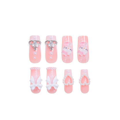 Set of pink nail art designs with decorative elements on a white background