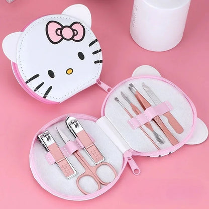 Manicure set with Hello Kitty case on a pink background