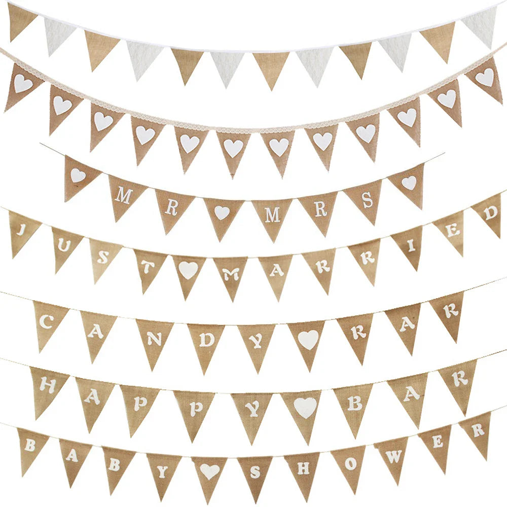Rustic Just Married Burlap Bunting Banner Set