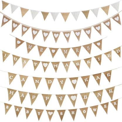 Rustic Just Married Burlap Bunting Banner Set