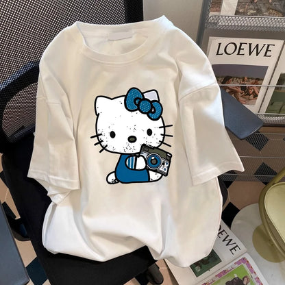 White t-shirt with cartoon character design on a chair