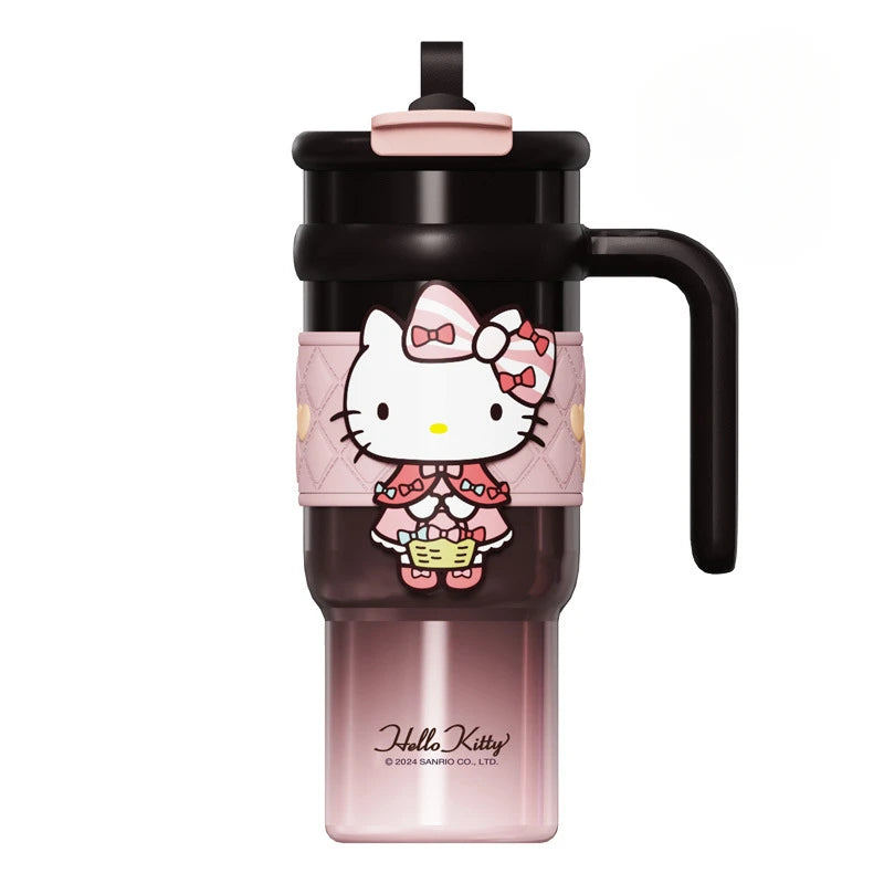 Hello Kitty-themed coffee press with pink and black design on a white background