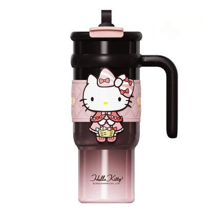 Hello Kitty-themed coffee press with pink and black design on a white background