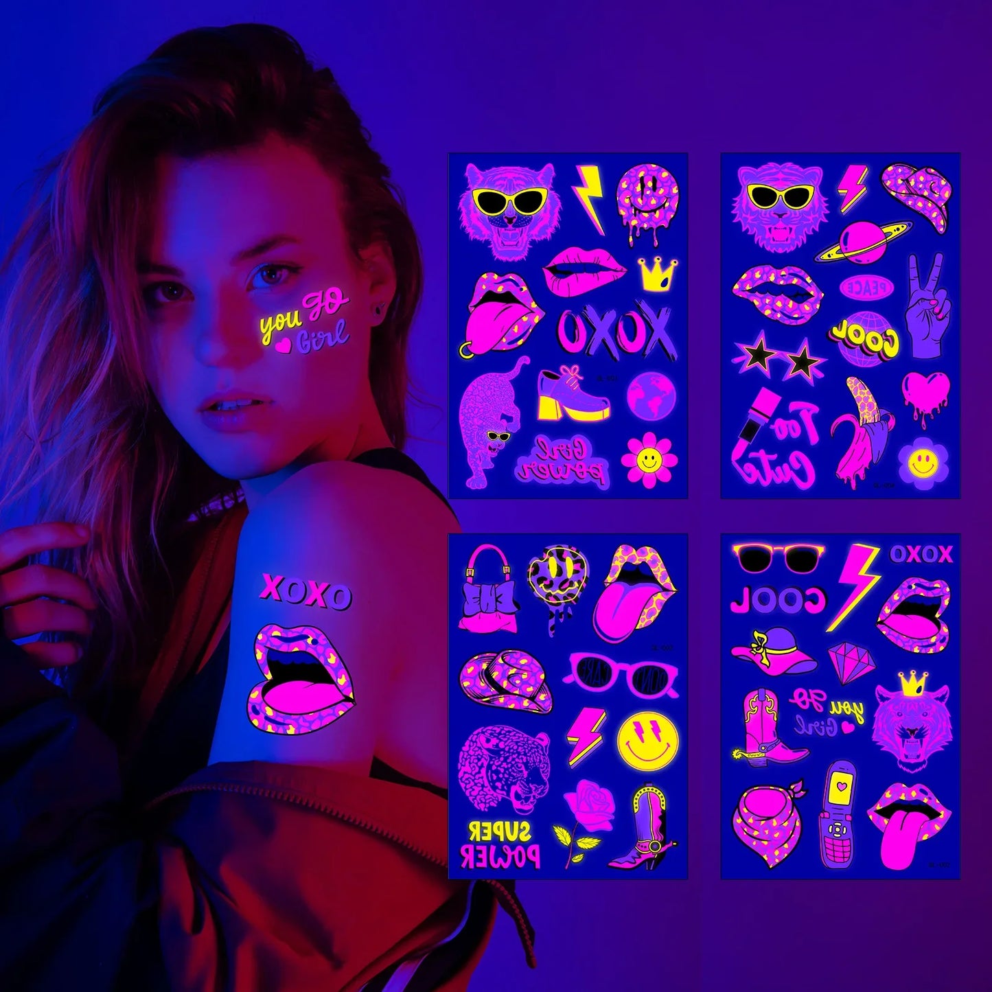 Autocollants de tatouage de fête au néon