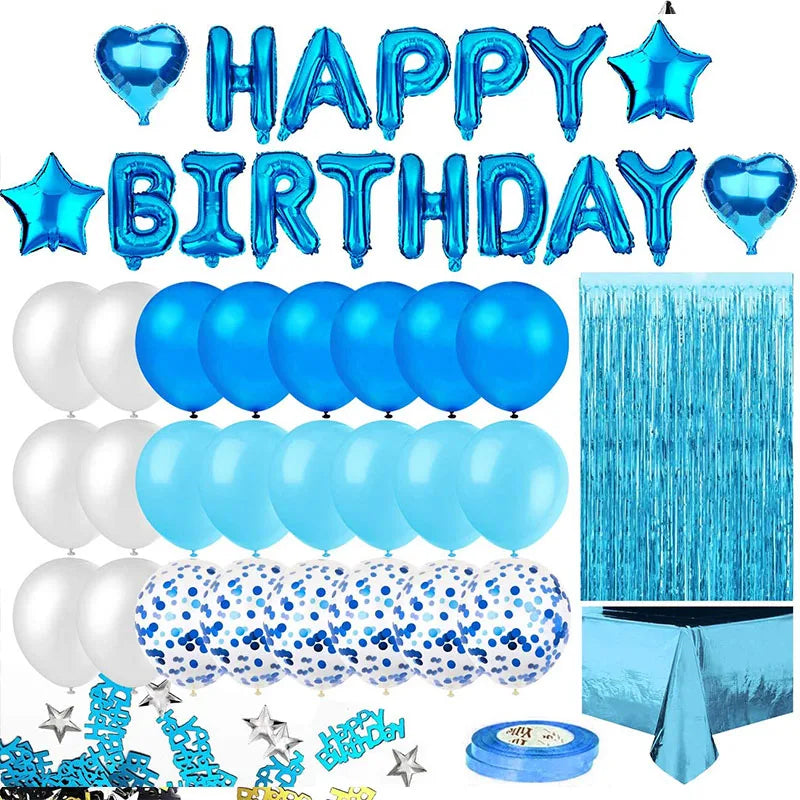 Ensemble de décorations de fête d'anniversaire bleu