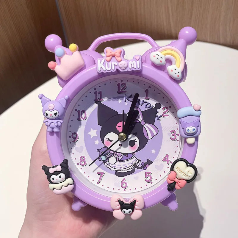 Kawaii-themed clock with character design held by a hand