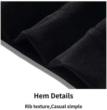 Close-up of black ribbed fabric with 'Hem Details' text