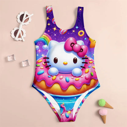 Colorful swimsuit with cartoon character on a beige background
