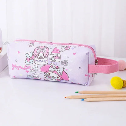 Pencil case with cartoon character design on a white background