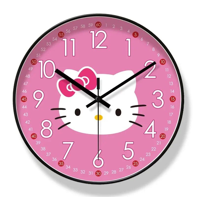 Hello Kitty-themed wall clock with a pink background