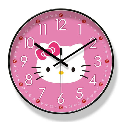 Hello Kitty-themed wall clock with a pink background