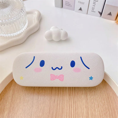 Cute white case with face design on a wooden surface