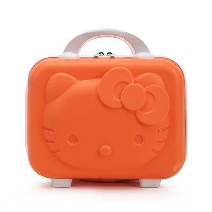 Orange suitcase with a Hello Kitty design on a white background