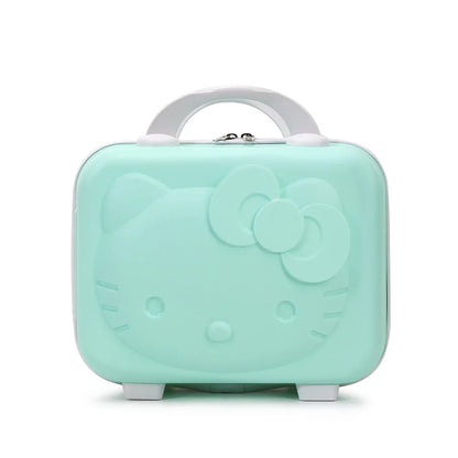 Mint green makeup case with Hello Kitty design on a white background