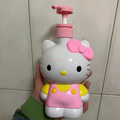 Hello Kitty-themed bottle with pink pump on a soft surface